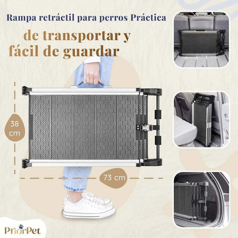 Rampa para Cães para Acesso a Carros - Rampa telescópica Extensivel para Cães Grandes - Estável, Antideslizante, 90 kg de Capacidade - Clip de fixação