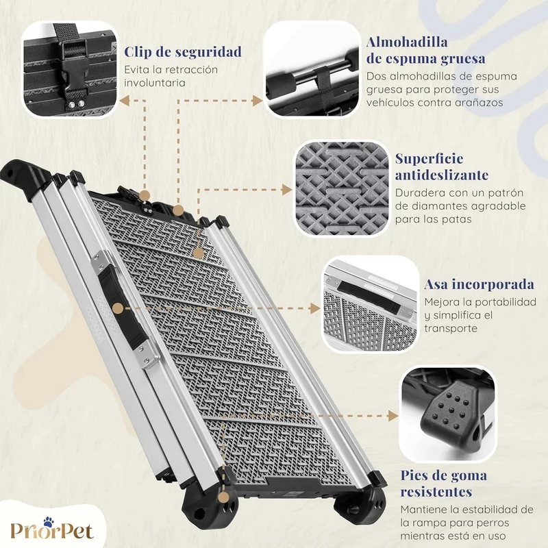 Rampa para Cães para Acesso a Carros - Rampa telescópica Extensivel para Cães Grandes - Estável, Antideslizante, 90 kg de Capacidade - Clip de fixação