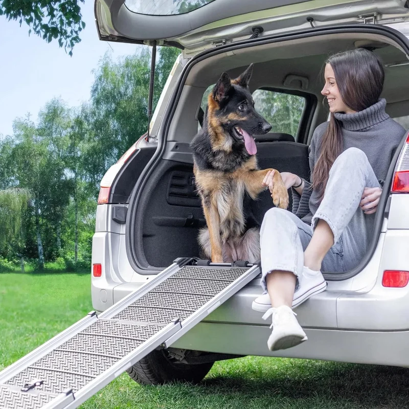 Rampa para Cães para Acesso a Carros - Rampa telescópica Extensivel para Cães Grandes - Estável, Antideslizante, 90 kg de Capacidade - Clip de fixação