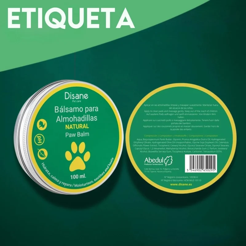 Bálsamo para as Almofadas das Patas, para cão, natural 100 ml, para almofadas secas, irritadas e queimadas, hidrata e repara