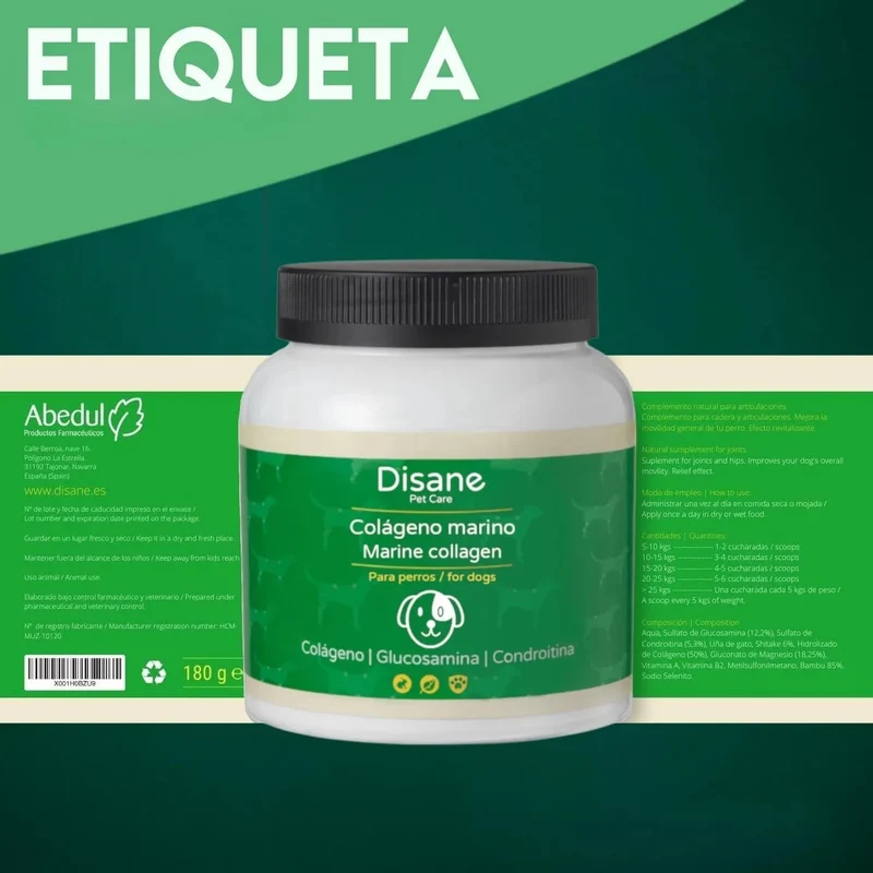 DISANE Condroprotetor para cães | Condoprotetor para cães natural para o cuidado das articulações dos cães, protege e restaura ossos, com colagénio marinho