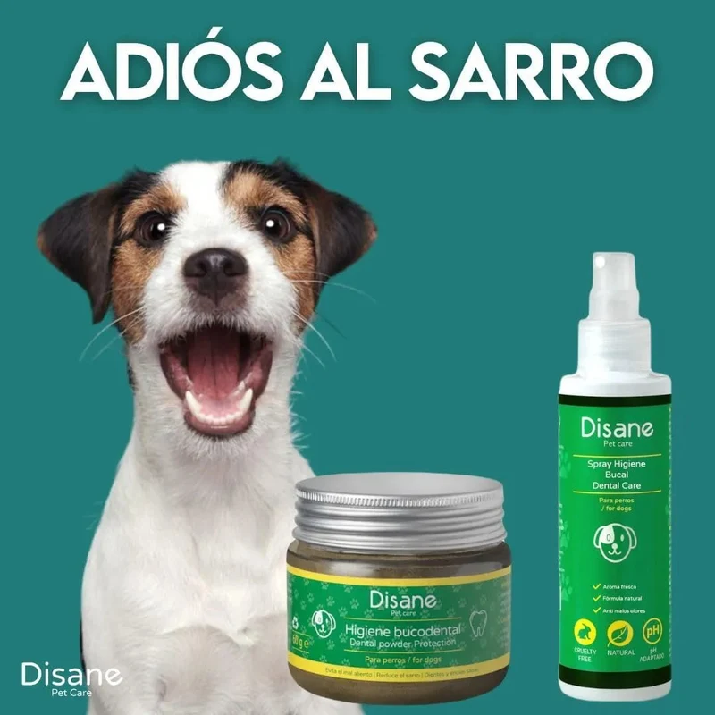 Pack Higiene bocal para cães | Spray bocal e pó de higiene bocal | evita o mau hálito | combate o tártaro | protege dentes e gengivas