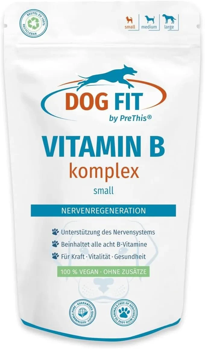 DOG FIT by PreThis® Complexo de Vitamina B para cães pequenos, Vegan, sistema nervoso, incontinência, espondilose, tremores (até 10 kg)
