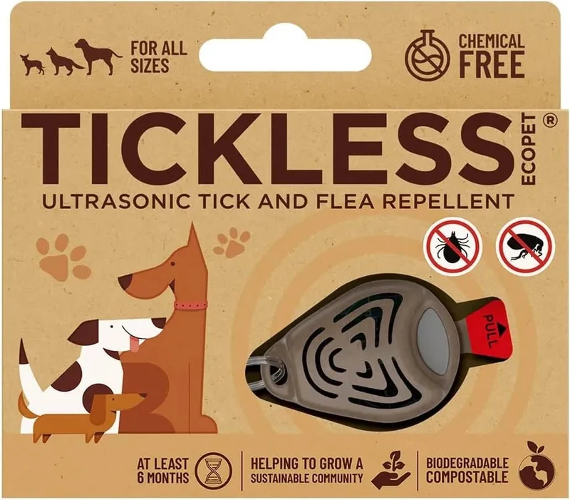 Tickless EcoPet - Repelente Ultrasónico de Carraças e Pulgas - para cães, natural, biodegradável e livre de produtos químicos - Castanho