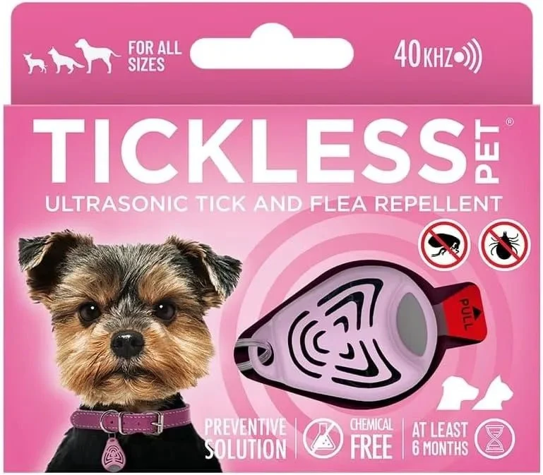 Tickless Repelente Ultrasónico de Pulgas e Carraças - até 12 meses de proteção sem produtos tóxicos - Côr Rosa