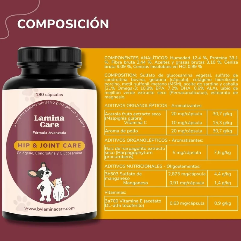 Condoprotetor para cães com glucosamina, Condritiona, colageno e mexilhão lábios verdes - 180 cápsulas, anti-inflamatório 100% natural - Fortalece articulações e anca