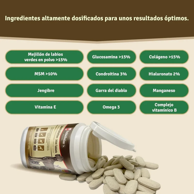 Comprimido condroprotetor para as articulações de cães com MSM, harpagófito, glucosamina, colagénio para fortalecer os ossos (125 cápsulas com hialurão e ômega3)