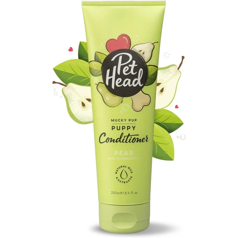 PET HEAD Mucky Puppy Condicionador para cachorros 250 ml, aroma de pêra. Hipoalergénico com ingredientes naturais. Fórmula suave para cães e cachorros com mais de 8 semanas de idade