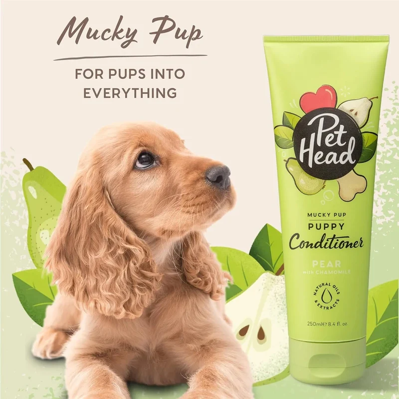 PET HEAD Mucky Puppy Condicionador para cachorros 250 ml, aroma de pêra. Hipoalergénico com ingredientes naturais. Fórmula suave para cães e cachorros com mais de 8 semanas de idade