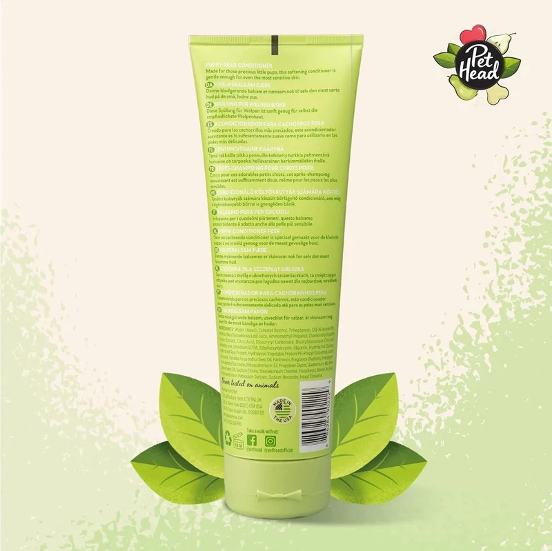 PET HEAD Mucky Puppy Condicionador para cachorros 250 ml, aroma de pêra. Hipoalergénico com ingredientes naturais. Fórmula suave para cães e cachorros com mais de 8 semanas de idade