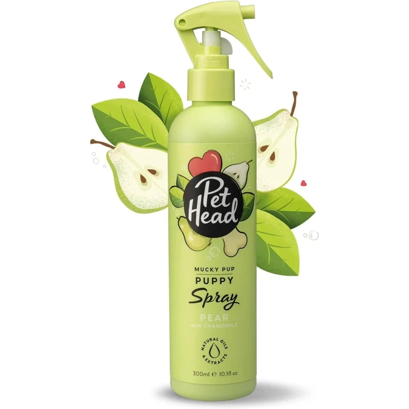 PET HEAD Mucky Puppy Spray desodorizante para cachorros 300 ml, aroma de pêra. Hipoalergénico com ingredientes naturais. Fórmula suave para cães e cachorros com mais de 8 semanas de idade