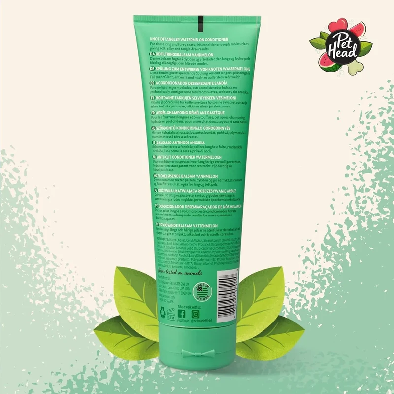 PET HEAD Furtastic Condicionador para cães de pelo longo e encaracolado, 250 ml, aroma de melancia. Hidrata e desembaraça o pêlo. Hipoalergénico com ingredientes naturais. Adequado para cachorros