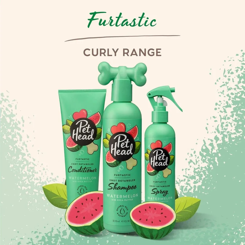 PET HEAD Furtastic Condicionador para cães de pelo longo e encaracolado, 250 ml, aroma de melancia. Hidrata e desembaraça o pêlo. Hipoalergénico com ingredientes naturais. Adequado para cachorros