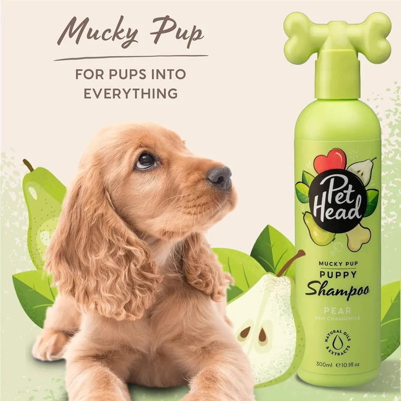 PET HEAD Mucky Puppy Shampoo para cachorros 300 ml - aroma de pêra. Shampoo hipoalergénico para cães com ingredientes naturais. Fórmula suave para cães e cachorros com mais de 8 semanas de idade