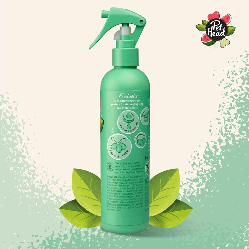 PET HEAD Furtastic Spray de higiene para cães de pelo longo e encaracolado 300 ml, aroma de melancia. Shampoo seco desembaraçante com ingredientes naturais e veganos. Fórmula suave para cães