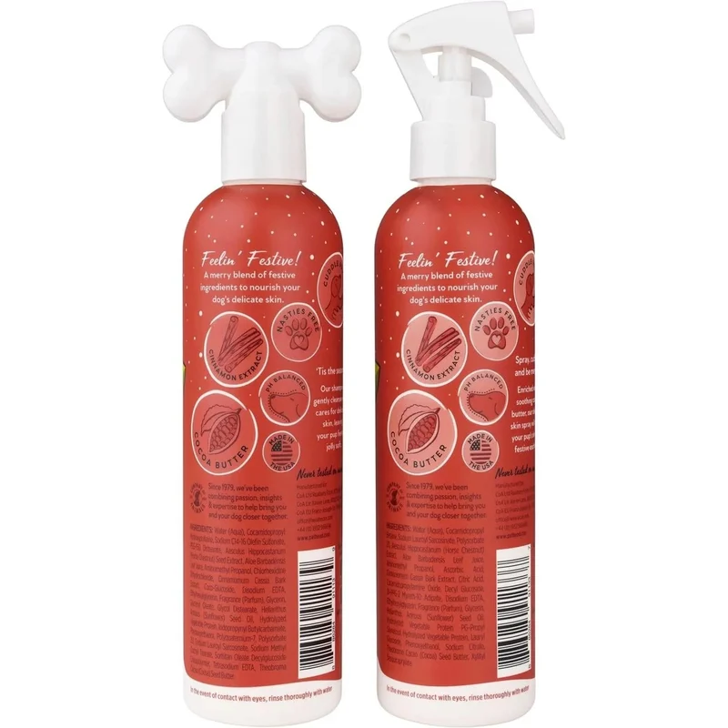 PET HEAD Holiday Edition Shampoo e spray de higiene para cães, cada 300 ml - castanhas com aroma a canela. Hipoalergénico com ingredientes naturais e veganos. Fórmula suave para cachorros