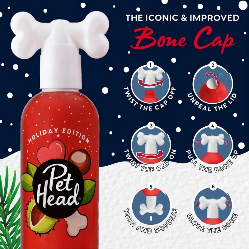 PET HEAD Holiday Edition Shampoo e spray de higiene para cães, cada 300 ml - castanhas com aroma a canela. Hipoalergénico com ingredientes naturais e veganos. Fórmula suave para cachorros