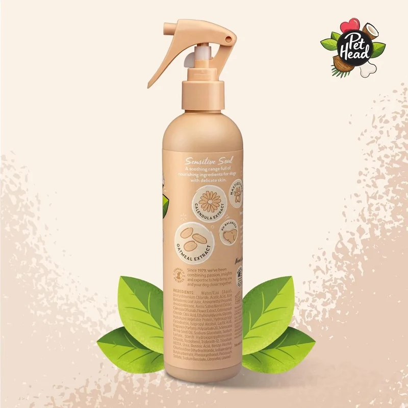 PET HEAD Sensitive Soul Spray desodorizante para cães com pele sensível 300 ml, aroma de côco. Spray de higiene hipoalergénica para cães, ingredientes naturais e veganos. Adequado para cachorros e