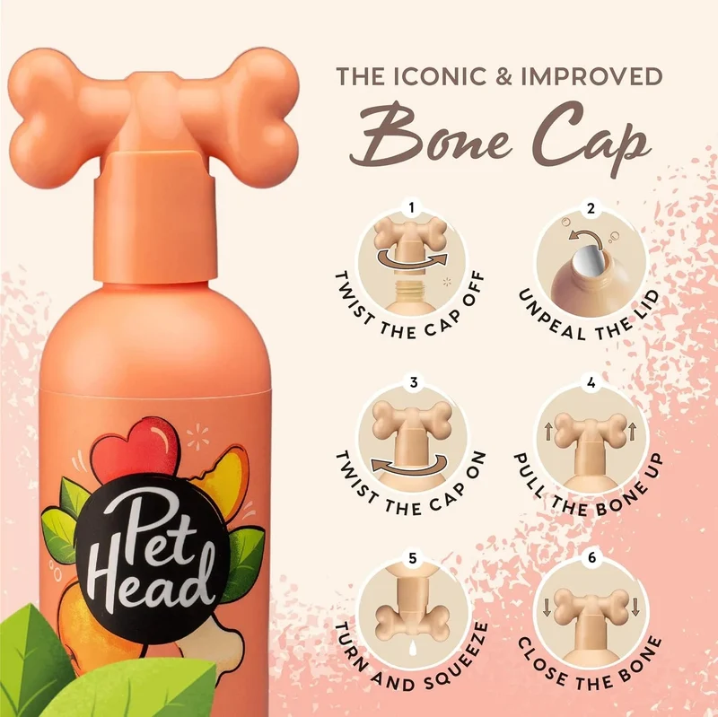 PET HEAD Quick Fix champô e condicionador para cães 300 ml, aroma de pêssego. Nutre e suaviza o pêlo. Hipoalergénico com ingredientes naturais e veganos. Fórmula suave para cães e cachorros