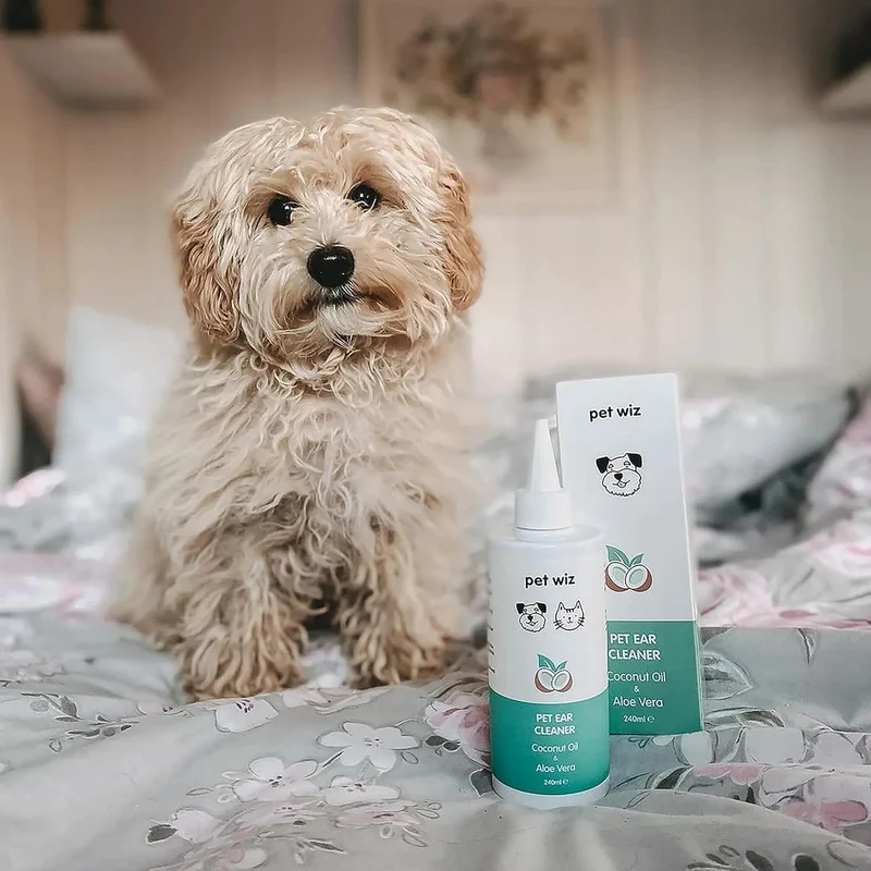 Limpador de orelhas para cães e gatos, óleo de côco e aloé vera (240 ml)