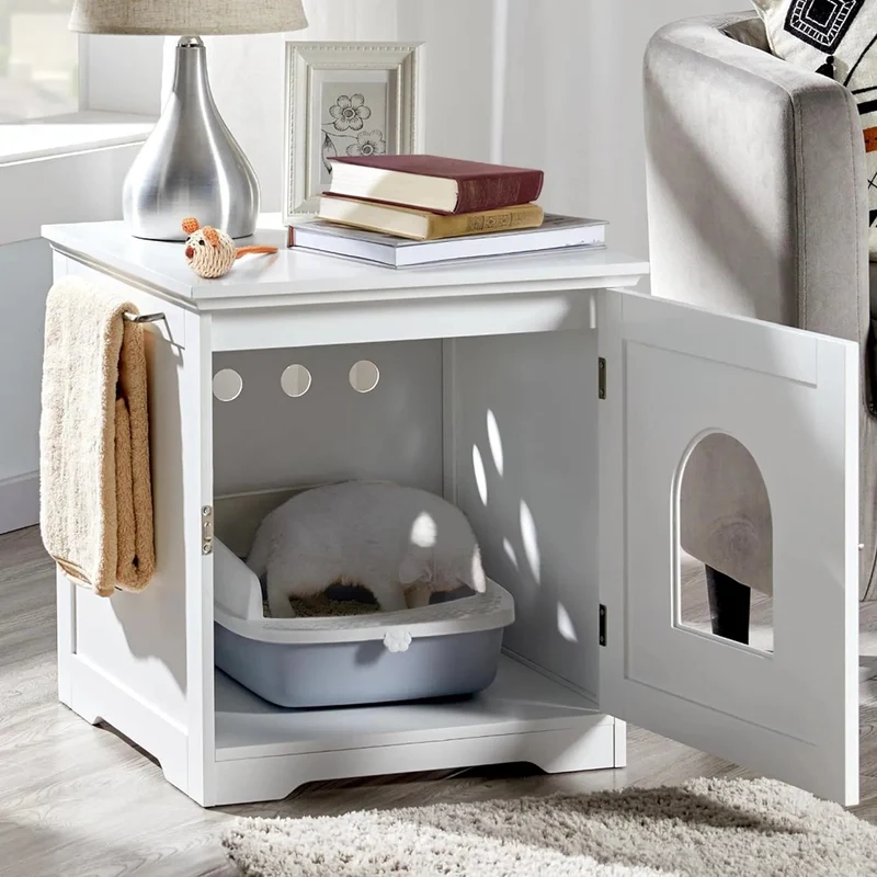 Caixa de Areia para gatos com porta de entrada 48,5 x 51 x 51,5 cm, (cinzento ou branco)