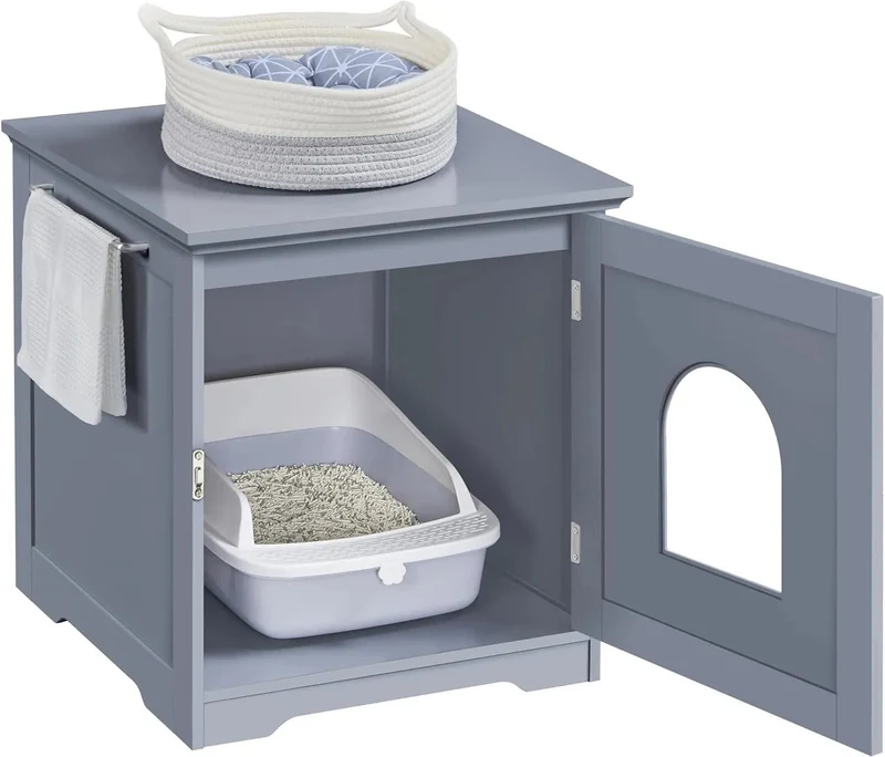 Caixa de Areia para gatos com porta de entrada 48,5 x 51 x 51,5 cm, (cinzento ou branco)
