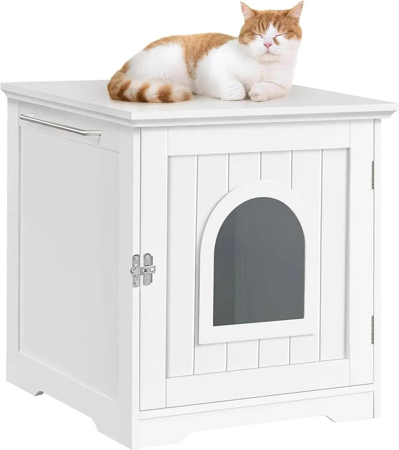 Caixa de Areia para gatos com porta de entrada 48,5 x 51 x 51,5 cm, (cinzento ou branco)