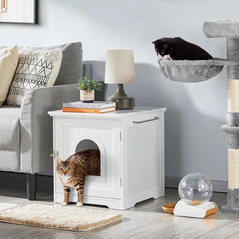 Caixa de Areia para gatos com porta de entrada 48,5 x 51 x 51,5 cm, (cinzento ou branco)