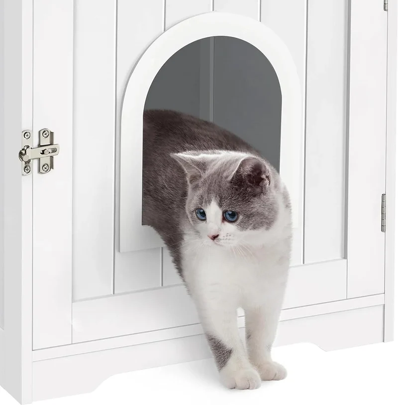 Caixa de Areia para gatos com porta de entrada 48,5 x 51 x 51,5 cm, (cinzento ou branco)