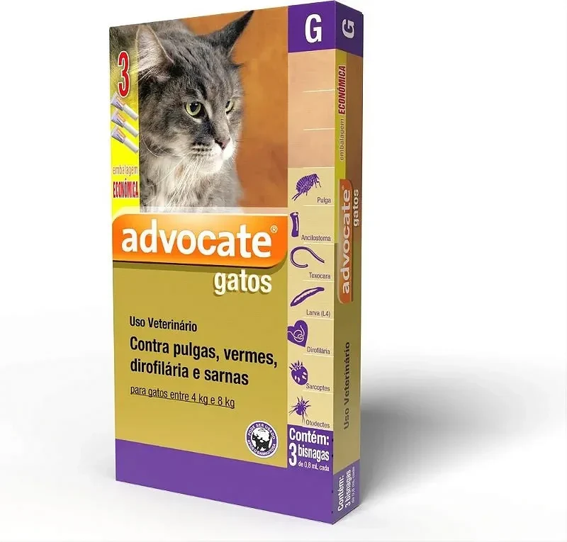 Advocate Pipetas Antiparasitárias para Gatos 4-8kg - Pack 3 Pipetas