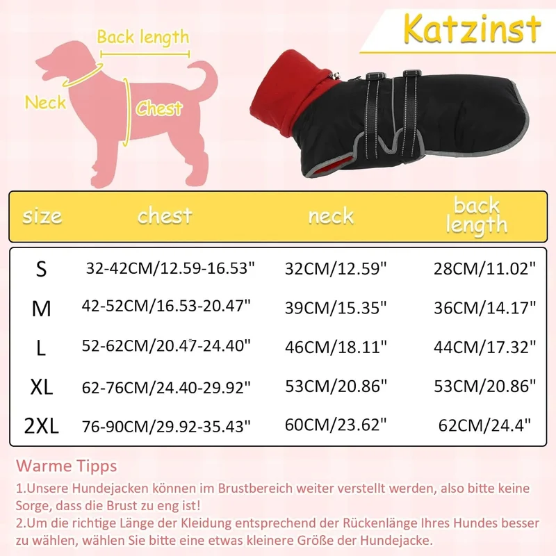 Casaco para cães, casaco impermeável de outono/inverno, com tiras refletoras, cintura ajustável, quente e confortável