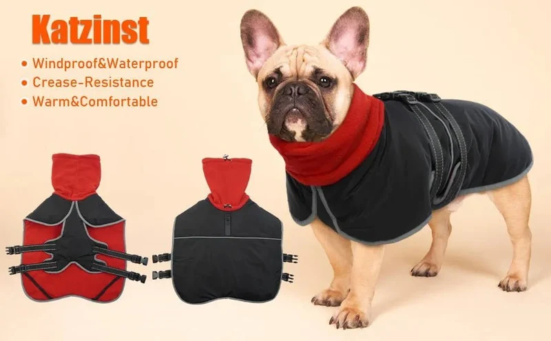 Casaco para cães, casaco impermeável de outono/inverno, com tiras refletoras, cintura ajustável, quente e confortável