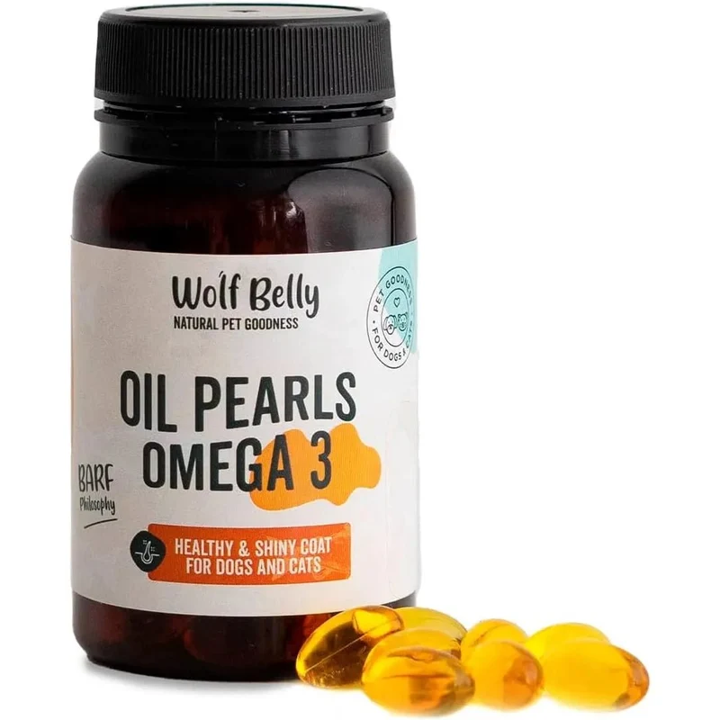 Wolf Belly Cápsulas óleo de peixe para cães e gatos, 100% natural (60 cápsulas) Ômega 3 cães, anti-inflamatório para cães, pele mais saudável e brilhante, óleo de sardinhas para gatos