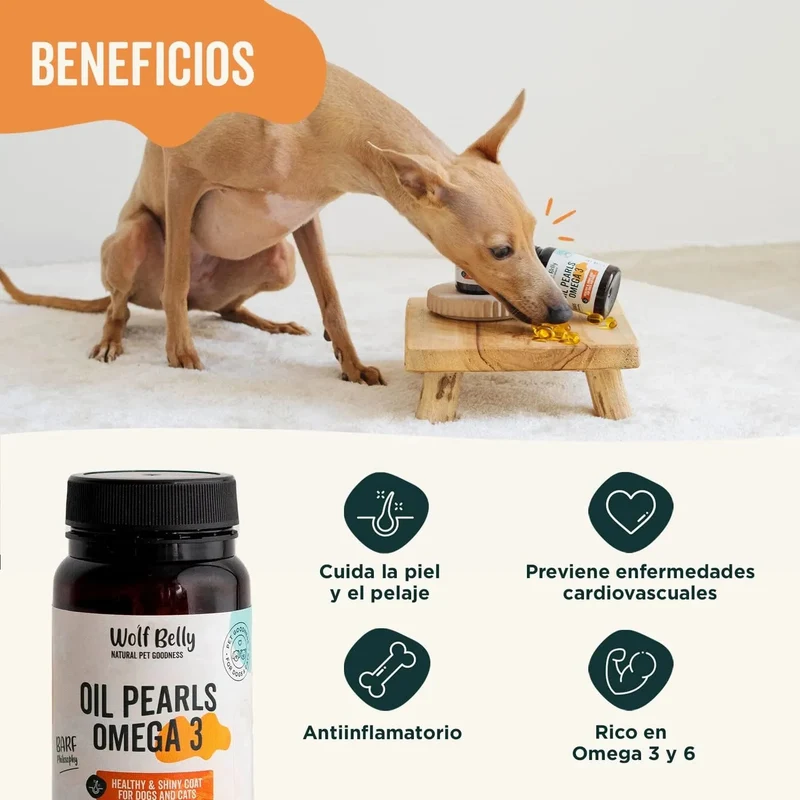 Wolf Belly Cápsulas óleo de peixe para cães e gatos, 100% natural (60 cápsulas) Ômega 3 cães, anti-inflamatório para cães, pele mais saudável e brilhante, óleo de sardinhas para gatos