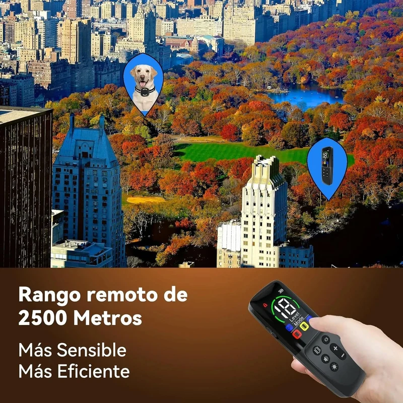 Coleira treino cães, alcance remoto de 2500 m com bloqueio de segurança, 4 modos de treino luz LED/som/vibração/forte vibração, resistente à água e recarregável