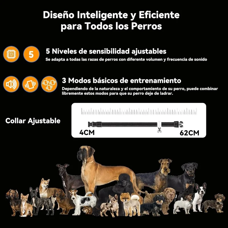 Coleira anti-latidos, vibratória, automática para cães, deteção inteligente de latidos com 3 modos de vibração, som e forte vibração, sensibilidade ajustável, resistente à água e recarregável