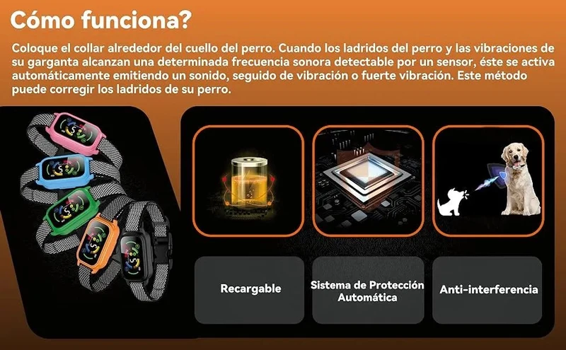 Coleira anti-latidos, vibratória, automática para cães, deteção inteligente de latidos com 3 modos de vibração, som e forte vibração, sensibilidade ajustável, resistente à água e recarregável