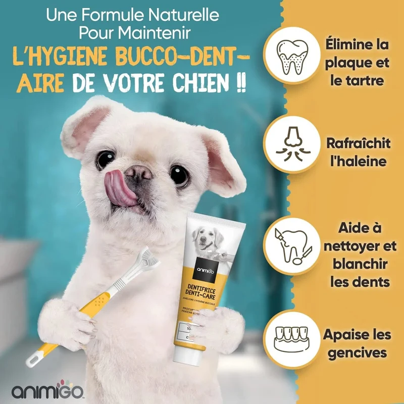 Kit Pasta Dentífrica para Cães 2x100 gramas Sabor a Menta + Escova de dentes 3 cabeças + 1 Dedeira - Anti Tártaro, Anti Mau Hálito - Cuidado orail para cães