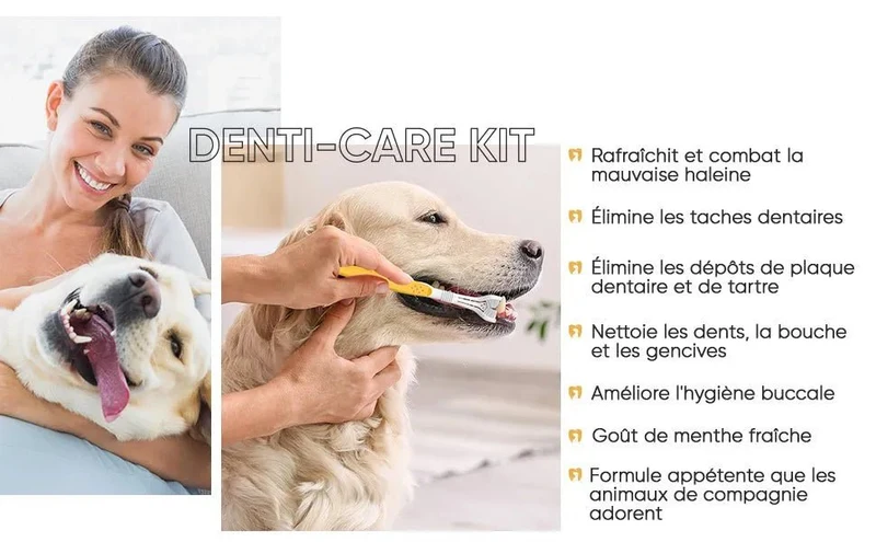 Kit Pasta Dentífrica para Cães 2x100 gramas Sabor a Menta + Escova de dentes 3 cabeças + 1 Dedeira - Anti Tártaro, Anti Mau Hálito - Cuidado orail para cães