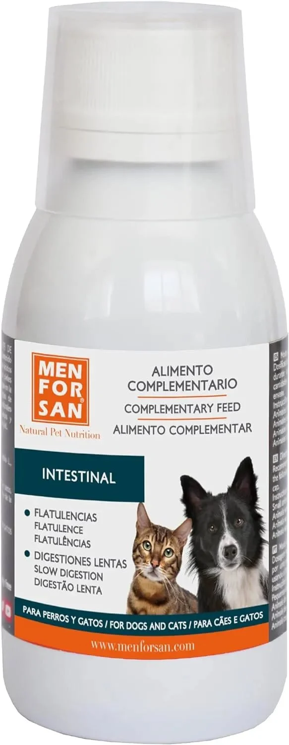 MENFORSAN INTESTINOS Alimento complementar líquido para cães e gatos com problemas intestinais | Melhora as digestões | Evita parasitas internos | 120 ml