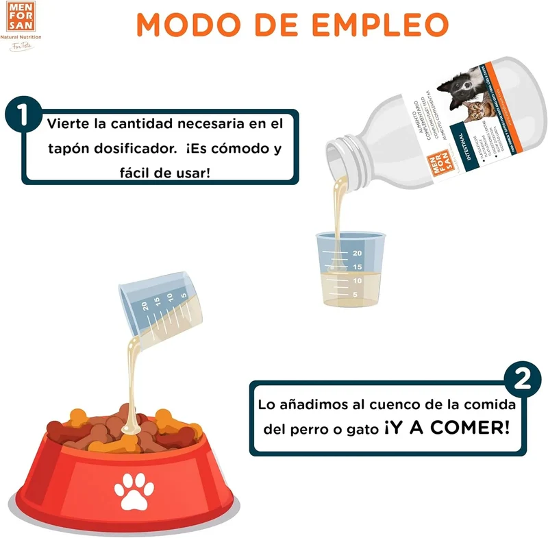 MENFORSAN INTESTINOS Alimento complementar líquido para cães e gatos com problemas intestinais | Melhora as digestões | Evita parasitas internos | 120 ml
