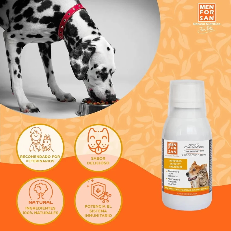 MENFORSAN IMUNITÁRIO Alimento complementar líquido para cães e gatos para reforçar o sistema imunitário | Reforça as defesas | Potencia o sistema imunitário | 120 ml