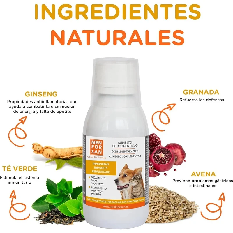 MENFORSAN IMUNITÁRIO Alimento complementar líquido para cães e gatos para reforçar o sistema imunitário | Reforça as defesas | Potencia o sistema imunitário | 120 ml