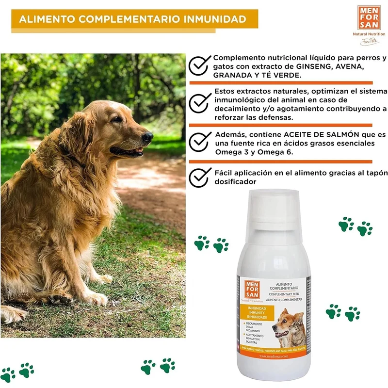 MENFORSAN IMUNITÁRIO Alimento complementar líquido para cães e gatos para reforçar o sistema imunitário | Reforça as defesas | Potencia o sistema imunitário | 120 ml