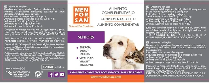 MENFORSAN SENIOR Suplemento nutricional líquido para cães e gatos sênior | Melhora o desempenho físico, traz vitalidade | Aumenta o apetite | 120 ml