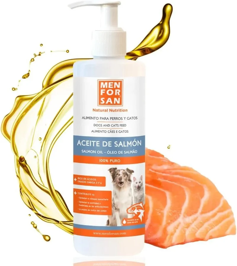 MENFORSAN Óleo de salmão para cães e gatos, otimiza o sistema imunitário, fortalece as articulações e os ossos | Reduz problemas de pele, 500 ml