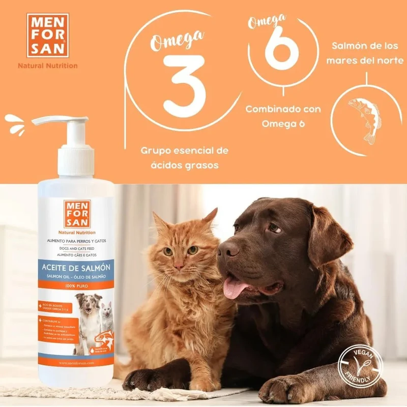 MENFORSAN Óleo de salmão para cães e gatos, otimiza o sistema imunitário, fortalece as articulações e os ossos | Reduz problemas de pele, 500 ml