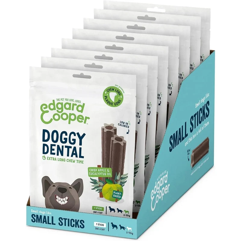 Edgard & Cooper Dental Stick para cães pequenos 56 barras para a higiene oral - prémios naturais sem cereais 7 Sticks x 8 Eucalipto e maçã, higiene oral, baixo em calorias, hálito fresco