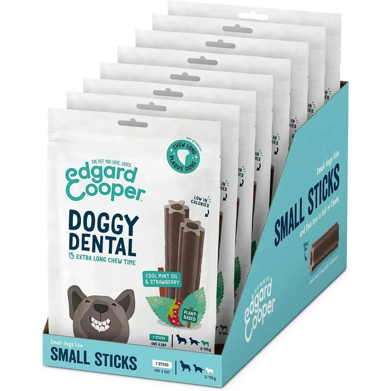 Edgard & Cooper Dental Stick para cães pequenos 56 barras para a higiene oral - prémios naturais sem cereais 7 Sticks x 8 Eucalipto e maçã, higiene oral, baixo em calorias, hálito fresco