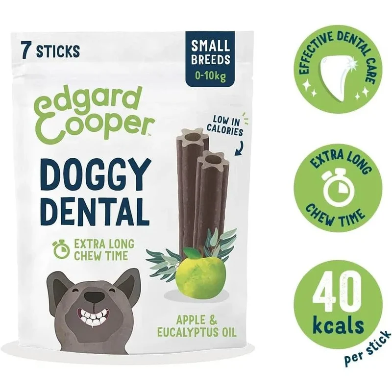 Edgard & Cooper Dental Stick para cães pequenos 56 barras para a higiene oral - prémios naturais sem cereais 7 Sticks x 8 Eucalipto e maçã, higiene oral, baixo em calorias, hálito fresco